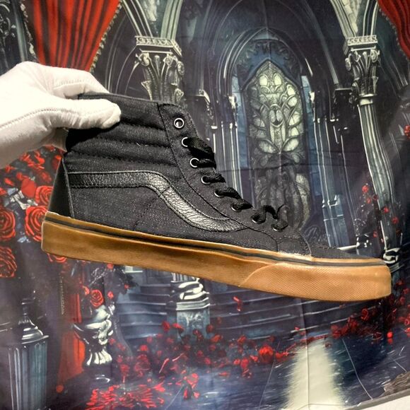 Vans Sk8-Hi Reissue Unisex M9.5/W11 Black Canvas Athletic Skate Sneaker Shoes - Picture 3 of 6